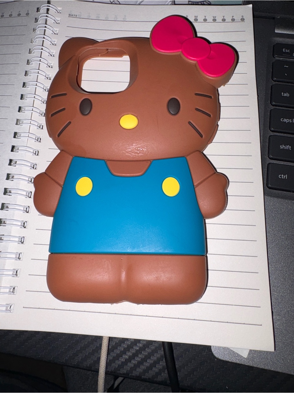 Kids Silicone Character Phone Case - Brown with Blue Outfit and Pink Bow HK new